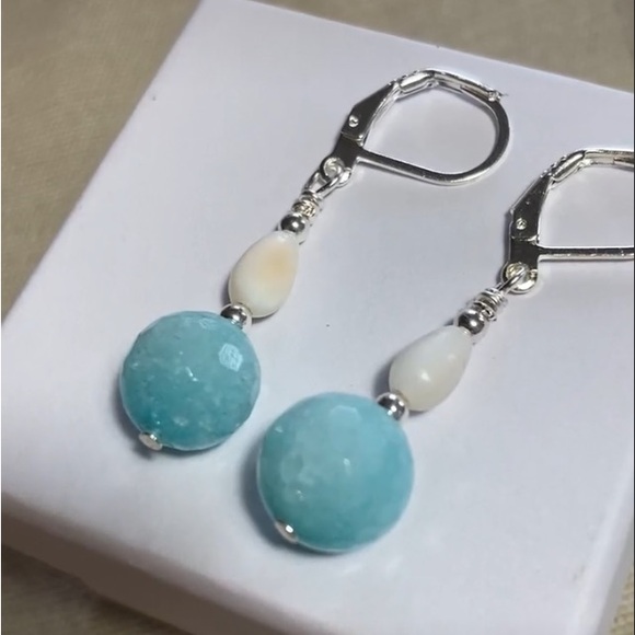 Larimar And Sea Shell Earrings - Picture 4 of 4